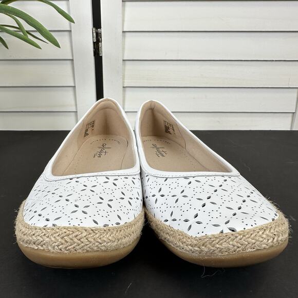Clarks Collection 8.5 W Danelly Art White Lasercut Espadrille Ballet Flat‎ Shoes - Picture 4 of 9